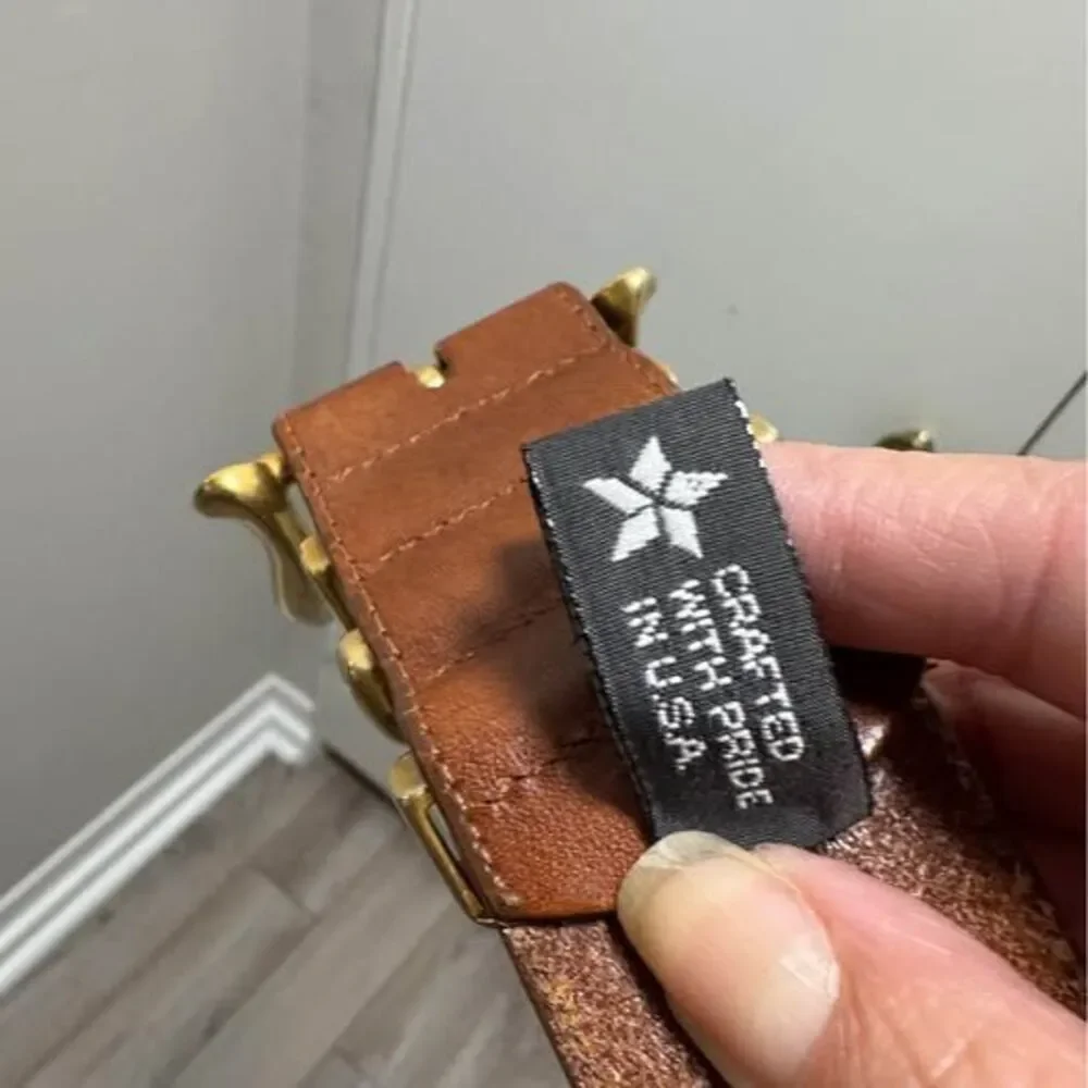 Brighton Brown Leather Belt Size S 32” Gold Brass Hardware Western Boho
